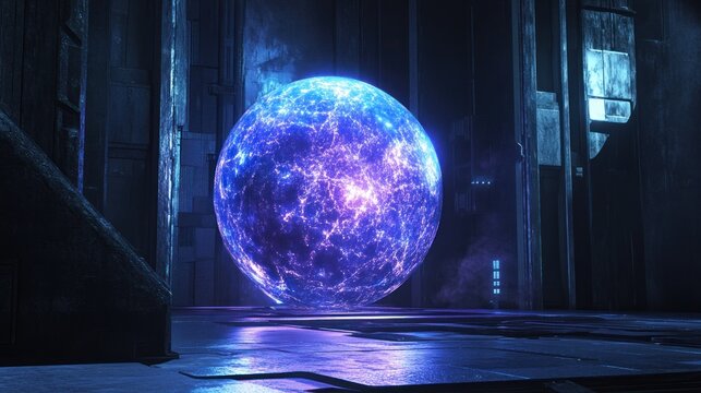Futuristic Glowing Orb in a Sci-Fi Industrial Environment