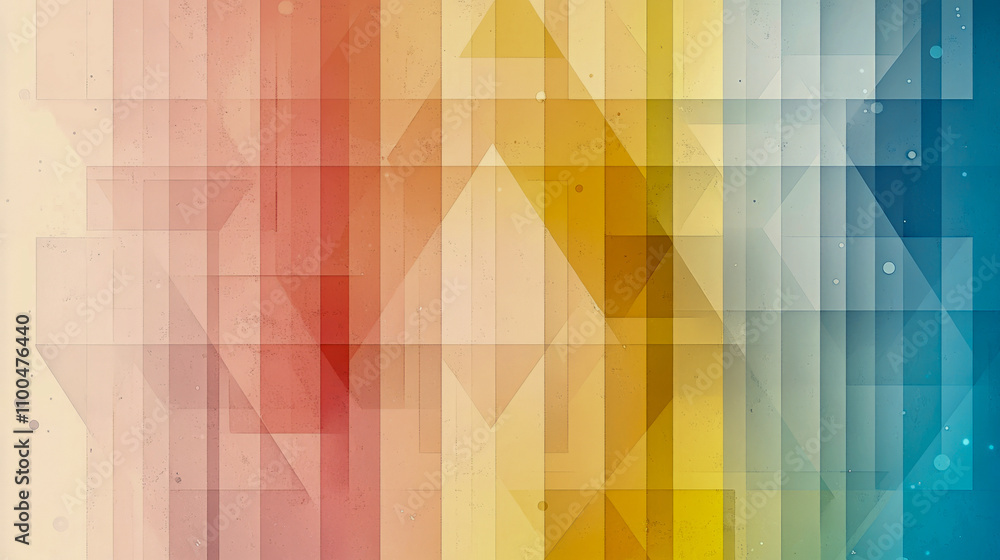 Poster colorful geometric abstract art with layered translucent squares and triangles