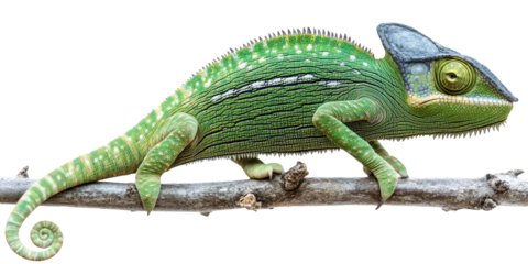 Lizard Panther chameleon sitting on a branch collection isolated on transparent background, PNG. Clipart template 