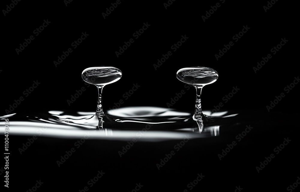 Aufkleber Unique water droplets create stunning patterns in a dark environment with smooth ripples and reflections