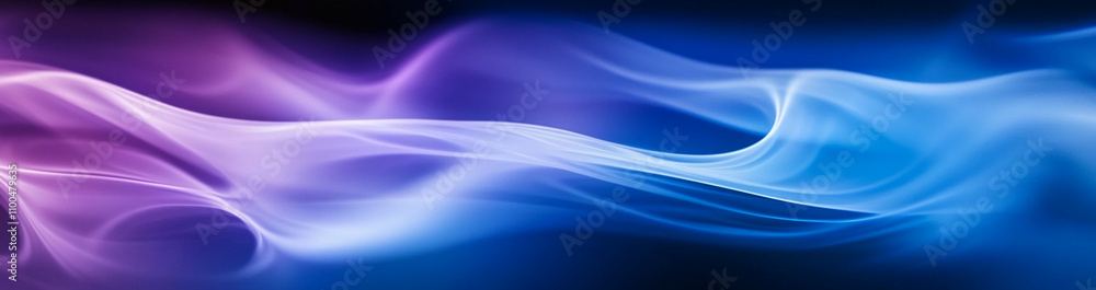 Poster colorful abstract wave pattern with vibrant purple and blue hues flowing seamlessly across a dark ba