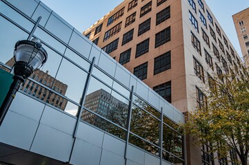 Fototapeta premium Inner City Reflections on an Autumn Evening, Baltimore Maryland USA