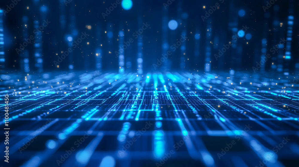 Poster futuristic digital network with glowing blue circuit patterns