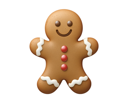 a gingerbread man with white icing and red dots