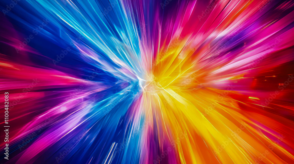 Poster vibrant blast of multicolored light rays in dynamic motion