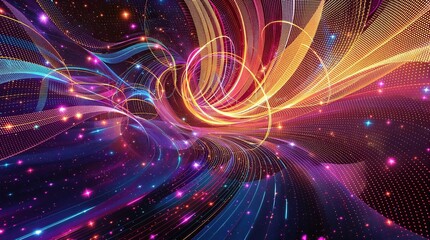 Fototapeta premium rhythmic lines on a colorful background with pulsing lights, music-inspired graphics, pulsing lights, electronic sounds, vibrant colors