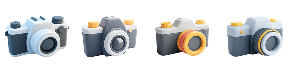 Set of 3d camera icons Isolated on a transparent background, PNG file