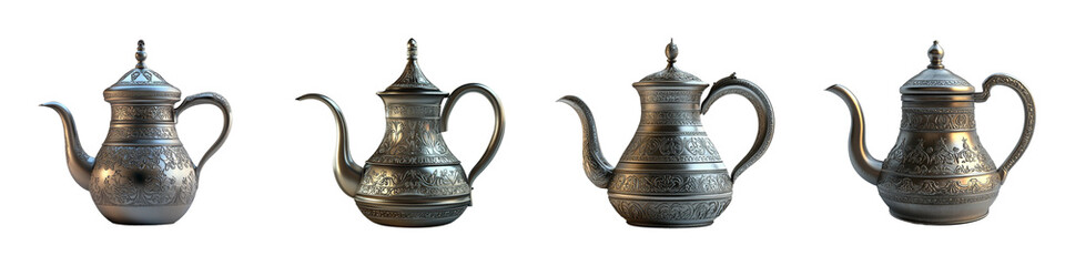 Set of Arabian teapots Isolated on a transparent background, PNG file