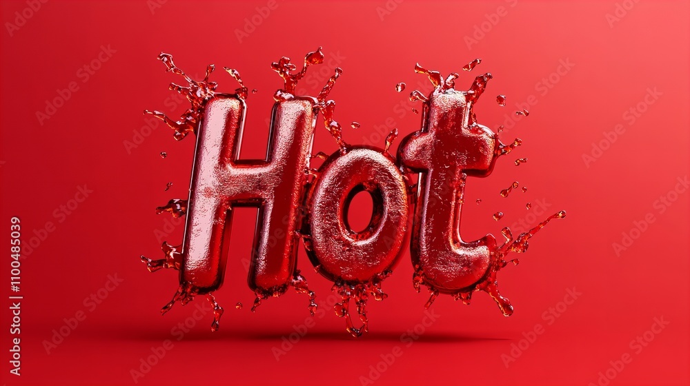 Poster a vibrant 'hot' text design splashed with water on a red background.