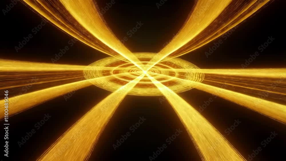 Aufkleber radiating streams of golden energy spread in circular waves, fading in and out in a seamless loop