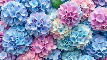 Close-up of Delicate Blue and Pink Hydrangeas, Hydrangea Macrophylla, Floral Background, Flower Texture, Hydrangea Blooms , hydrangea, flower