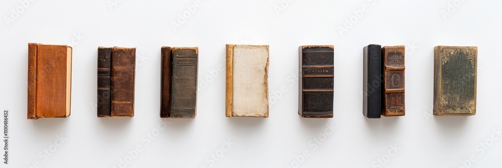 Leinwandbilder A collection of books from various genres arranged neatly on a white surface, showcasing their unique covers and colors. Generative AI