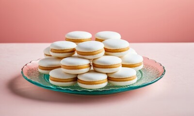 Alfajores, delightful and elegant, showcasing creamy layers on a decorative plate with pastel colors