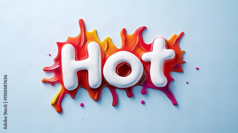 Poster colorful splash design with the word 'hot' prominently displayed in a fun, playful style.