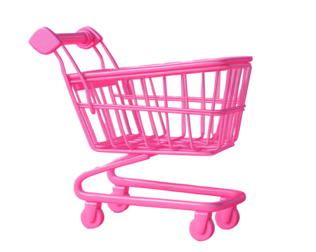 a pink shopping cart with wheels