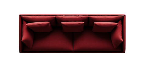 Red sofa Top view plan isolated on a transparent background, PNG file