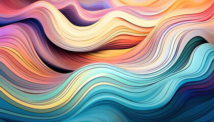 Fototapeta premium Abstract cartoon-style waves with swirling, smooth curves, featuring pastel-colored lines and shapes, creating a playful and dynamic visual flow, perfect for a whimsical, artistic vibe.