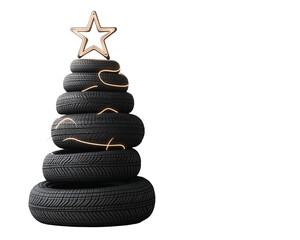 a stack of tires with a star on top