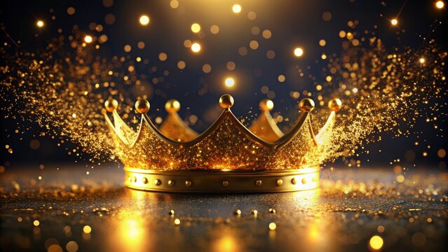 Golden Crown with Glittering Bokeh, 3D Render, Luxury, Royalty, Achievement, Success