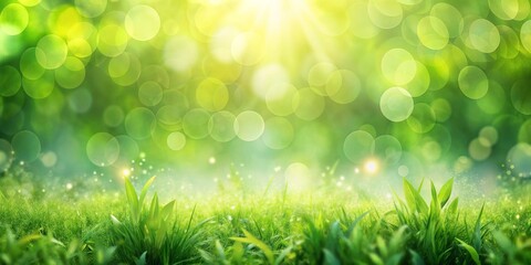 Obraz premium Green Grass and Sunlight Bokeh Background, Nature, Landscape, Spring , Garden