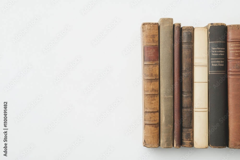 Poster books of different styles and genres are lined up neatly against a bright white backdrop, creating a