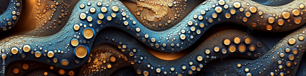 Poster abstract design with flowing, textured blue and brown patterns featuring circular elements. concept 