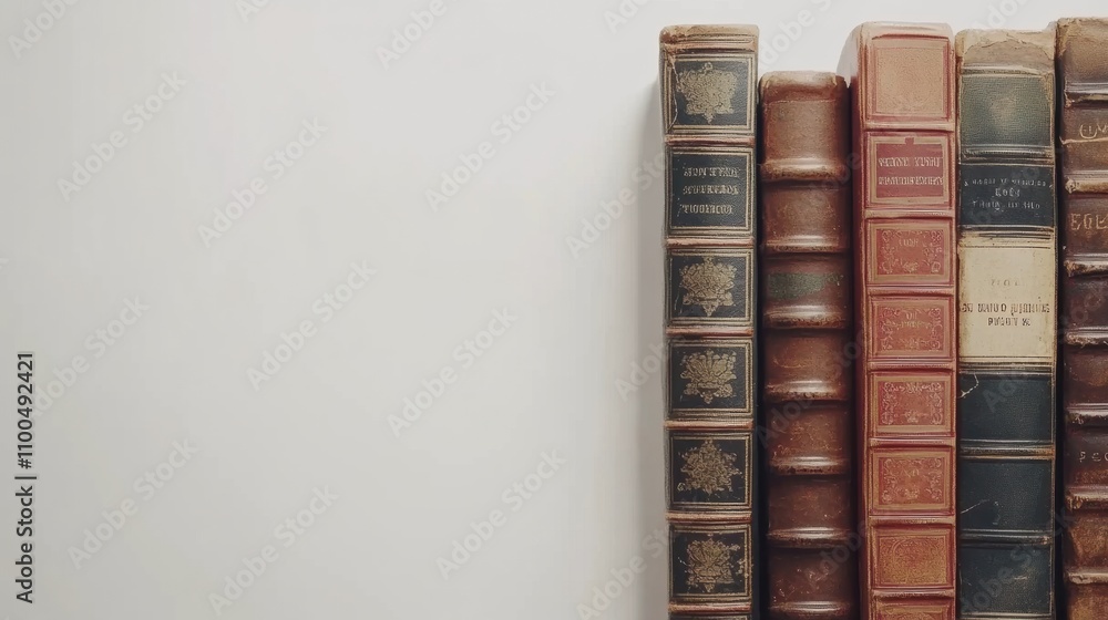 Aufkleber A collection of books representing various genres arranged in a row against a plain white background, perfect for book enthusiasts. Generative AI