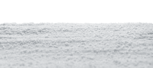 Real plain white snow sparkling in winter sunlight. Flat snow drift with transparent background.