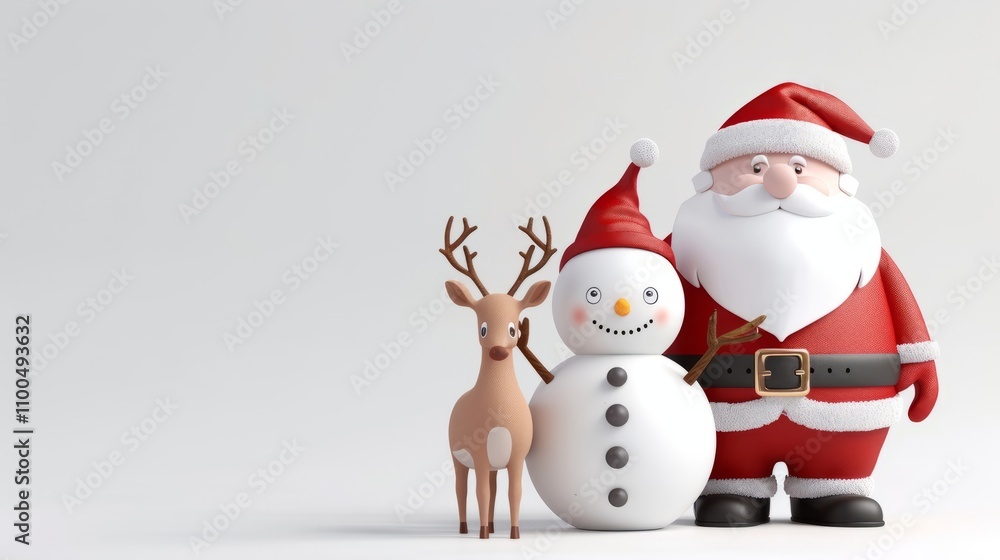 Poster a snowman and a reindeer are standing next to santa claus with copy space. the image has a festive a