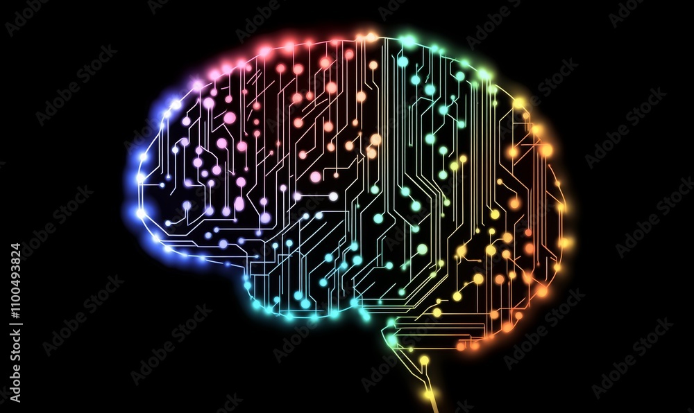 Poster a digital representation of a brain interconnected with a circuit board, symbolizing artificial inte