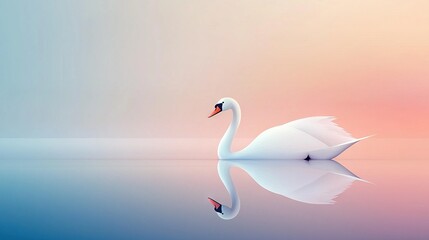   White Swan, Red-Blue Backdrop, Pink-Blue Sky