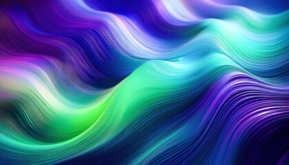 Obraz premium A dynamic mix of green, purple, and blue gradients flowing diagonally with a subtle light effect, evoking the movement of the Aurora Borealis across the night sky.