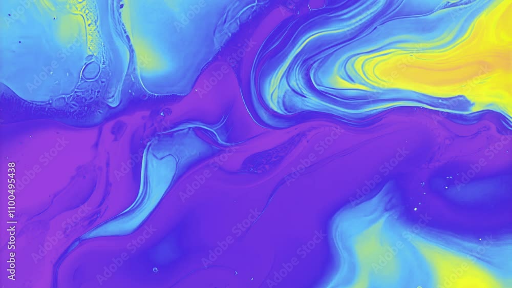 Poster Animation featuring undulating, flowing shapes in neon violet, blue and yellow. The interweaving colors and gradients add depth and dynamism