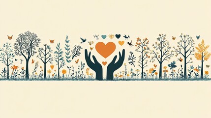 Image on elderly care, using pastel lavender, beige, and soft blue; with icons of heart, hands, and family in a gentle, warm design to emphasize support and kindness