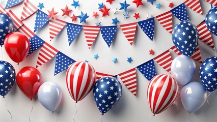 Obraz premium Patriotic Balloons and Flags for Fourth of July, 4th of July, Independence Day, America