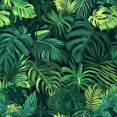 Naklejka premium Tropical Lush Green Leaves Pattern