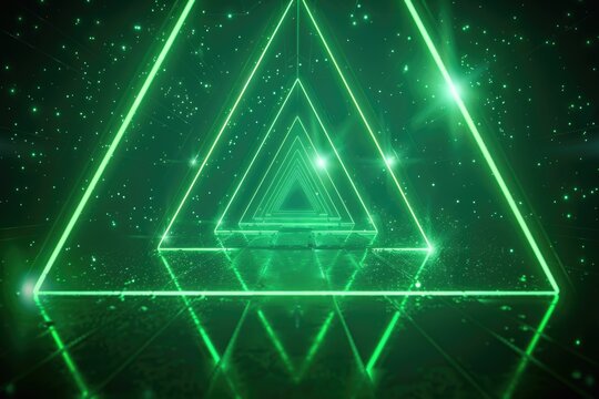 A mesmerizing neon green triangular tunnel extending into a dark starry expanse. - Powered by Adobe