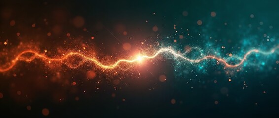 Obraz premium Glowing electric wave with red and blue sparks on dark background