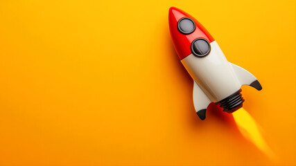 Colorful Rocket Toy Launches Into Adventure Against a Bright Orange Backdrop