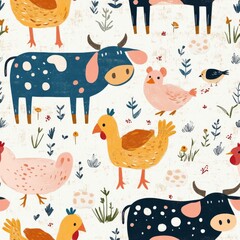 Naklejka premium Farm Animals Pattern Design