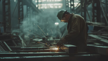 worker cutting steel by gas tip in factory