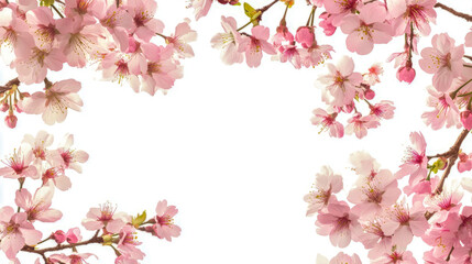 Obraz premium Vibrant pink cherry blossoms framing a white background