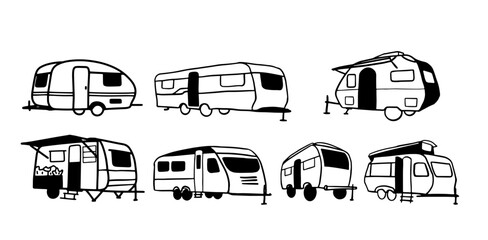 Caravans Set Illustration | Minimalist Doodle Vector for Travel and Adventure Designs