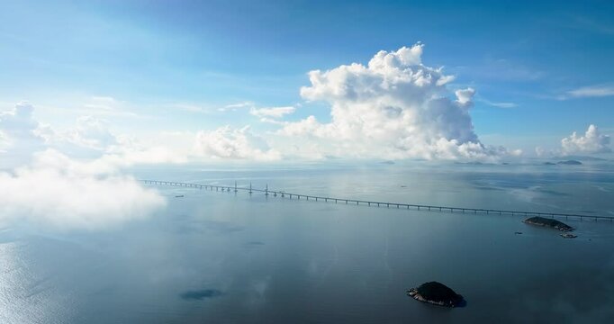 Panoramic view of Hong Kong-Zhuhai-Macao Bridge and ocean natural scenery