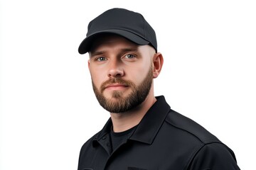 A man with a black hat and beard is smiling for the camera