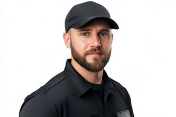 A man with a black hat and beard is smiling for the camera