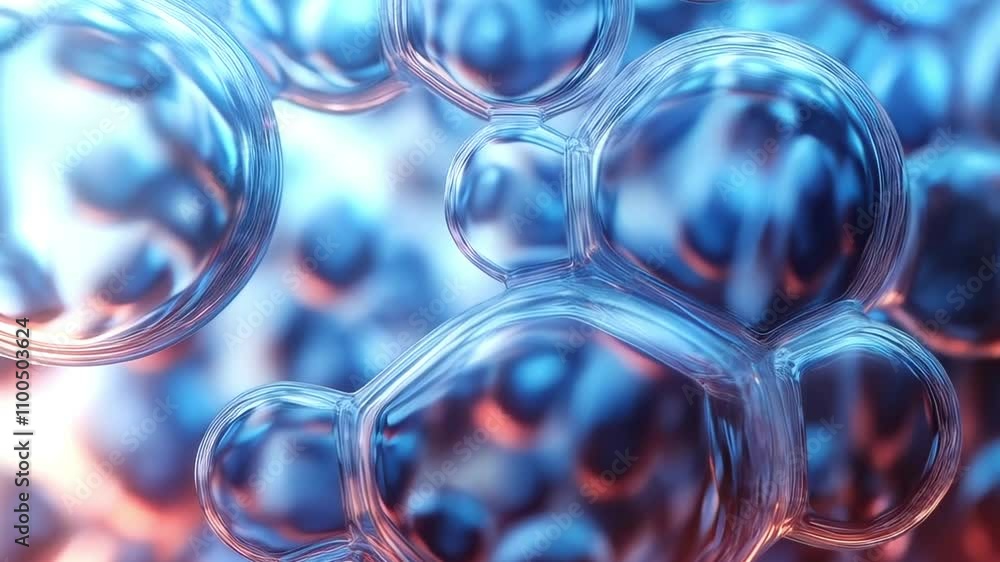 Poster abstract animation of transparent glass spheres with beautiful play of light and colored refractions