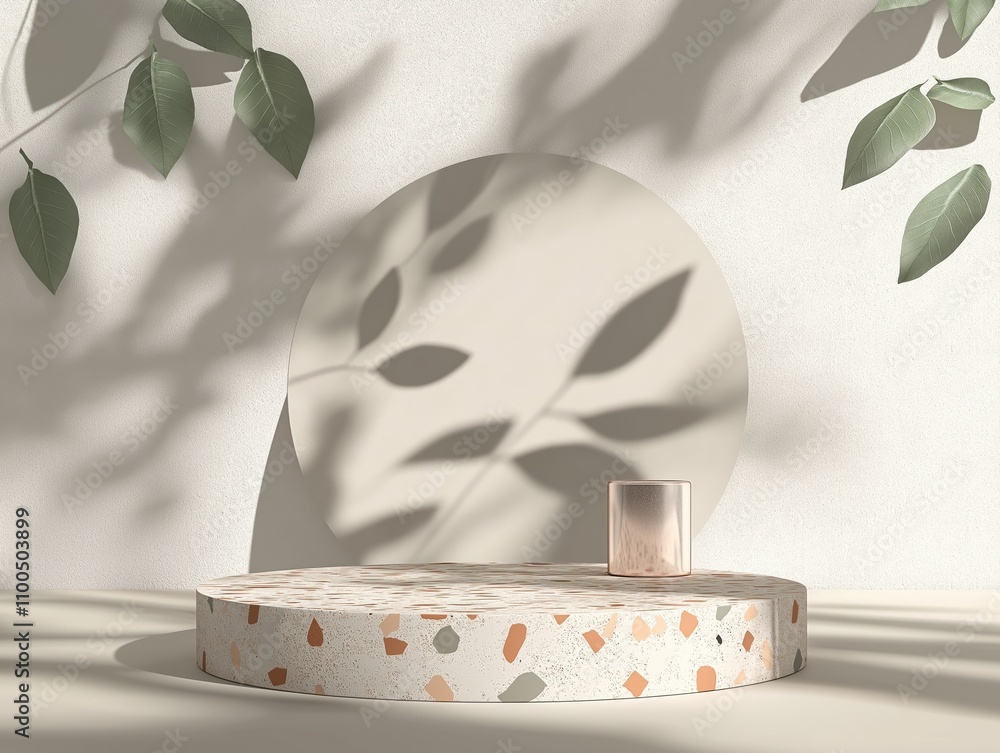 Poster abstract podium display with terrazzo pattern. minimalist design for cosmetic product promotion. emp
