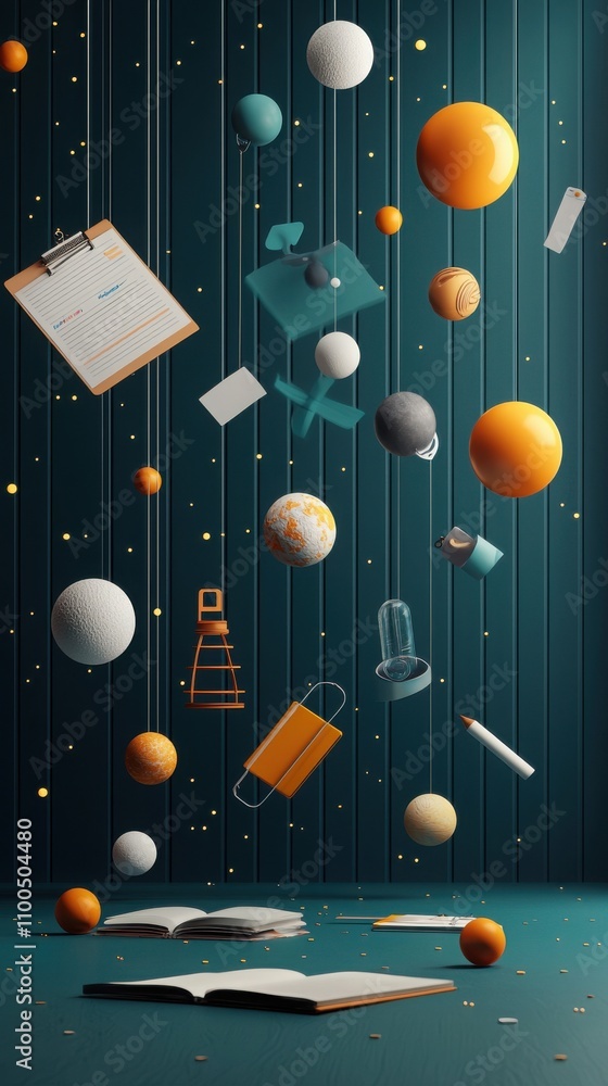 Poster innovative aidriven educational tools in a floating abstract scene captivating learning environment 