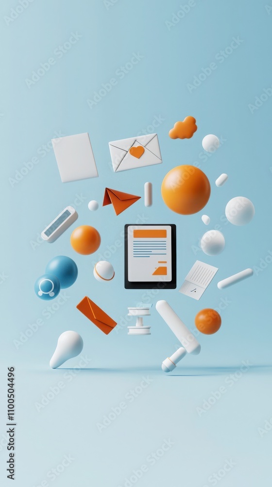 Poster floating orbs representing online learning tools digital environment infographic design educational 